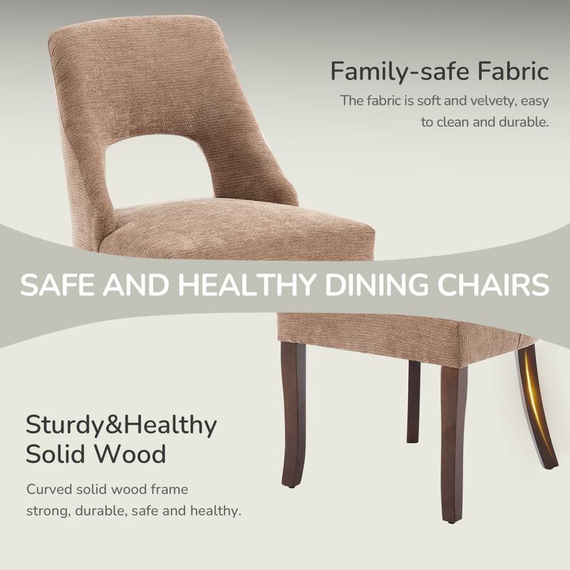 Set of 2 dining chair , Upholstered chenille dining chairs with tufted back, Modern dining room chairs with curved solid wood legs image number 6