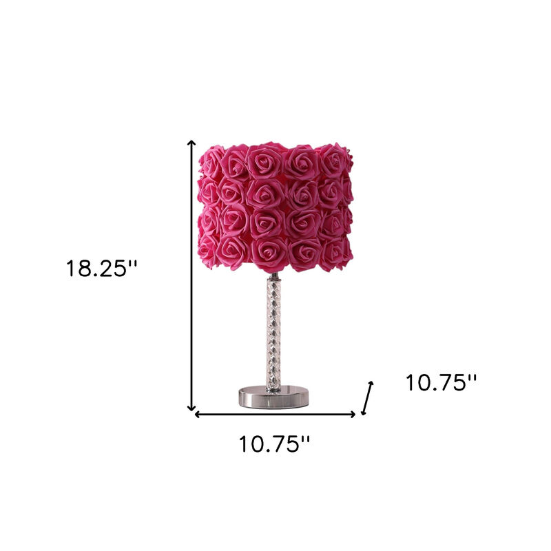 Hivvago 18" Silver Bedside Led Table Lamp With Red Flowers Drum Shade