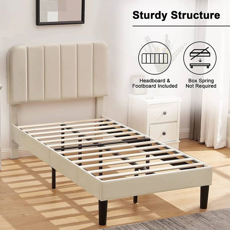 Contemporary Platform Bed Frame with Tufted Upholstered Headboard