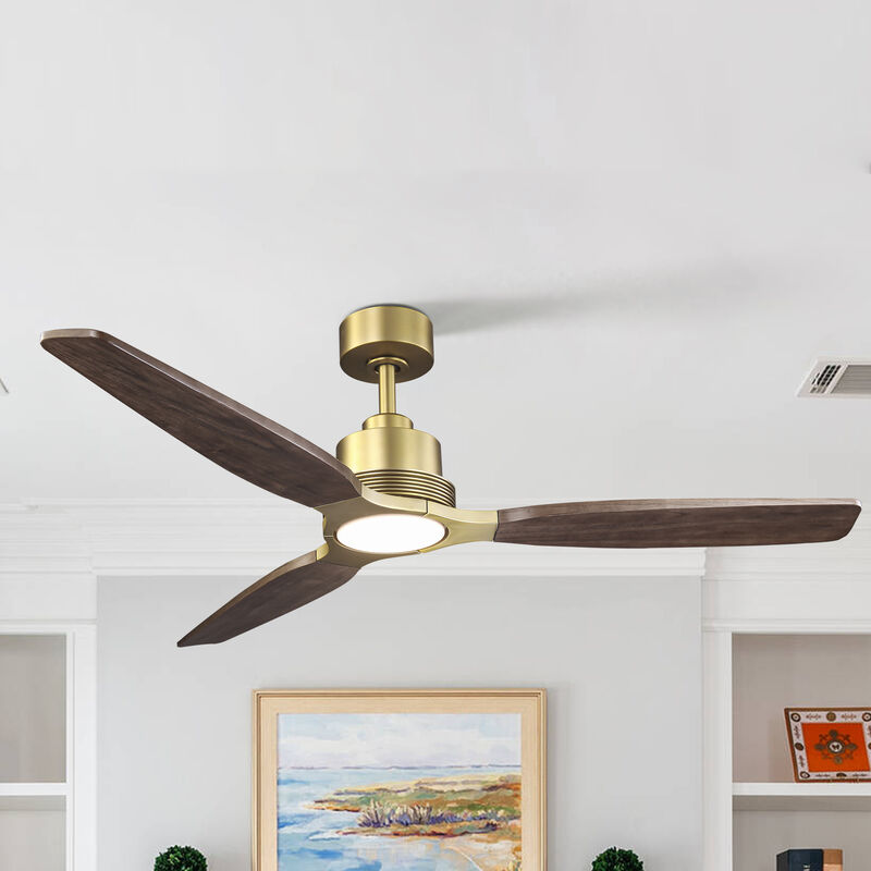 56 in. Soft Brass Dimmable Solid Wood Blades Ceiling Fan with LED Light and Remote