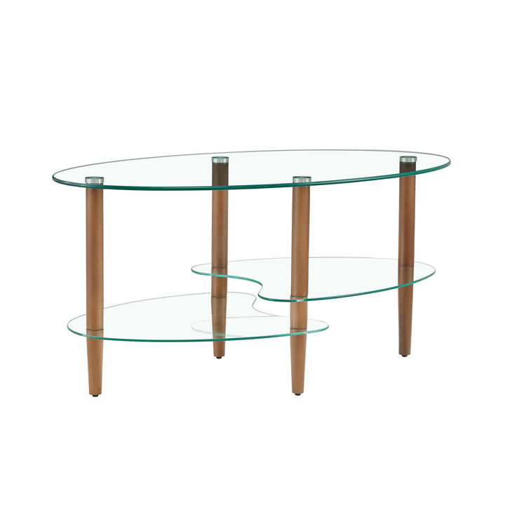 Hivvago 3 Layered Transparent Tempered Glass Oval Modern  Table