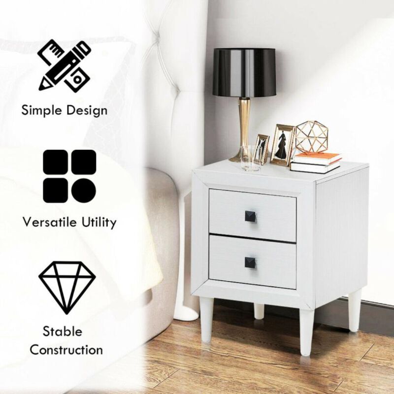 Hivvago 2Pcs Multipurpose Retro Nightstand with 2 Drawers