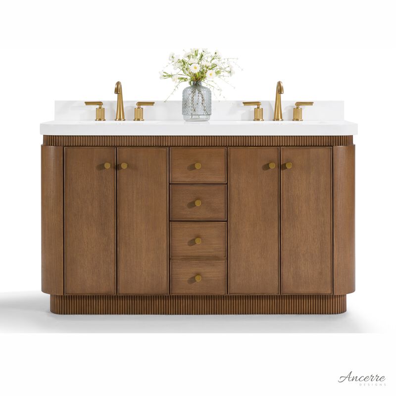 Aston 60 inch Bath Vanity Set in Chestnut Oak Finish with Alpine White Quartz Top image number 0