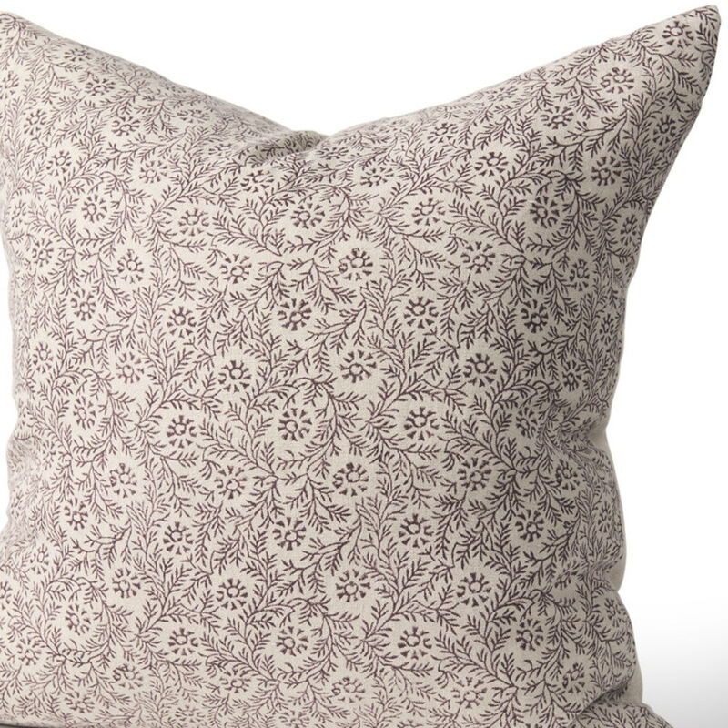 HomeRoots 22" Beige And Merlot Botanical Linen Throw Pillow Cover with Embroidery image number 2