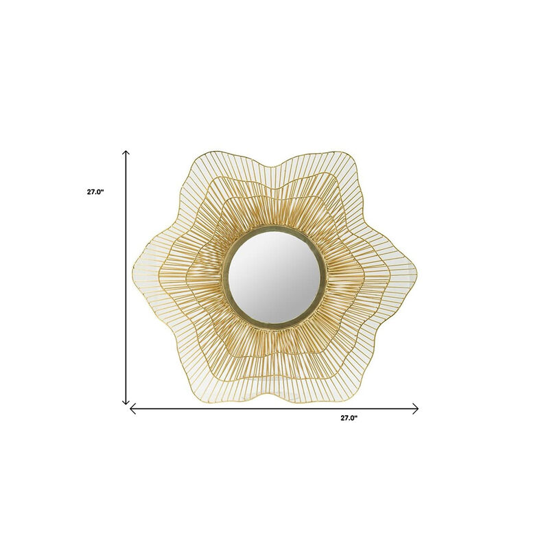 HomeRoots 27" Gold Floral Sunburst Iron Framed Accent Mirror image number 6
