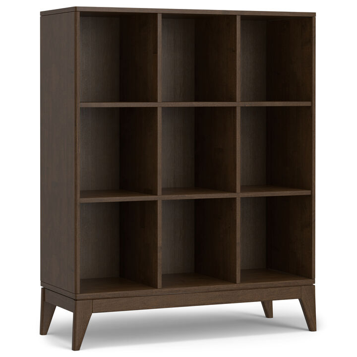 Harper SOLID HARDWOOD 52 inch x 42 inch Mid Century Modern 9 Cube Storage in Walnut Brown