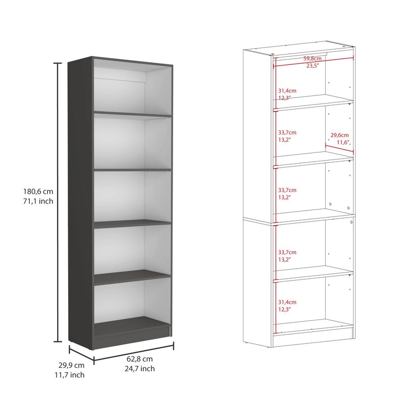 Home 4 Shelves Bookcase with Multi-Tiered Storage -Matt Gray / White