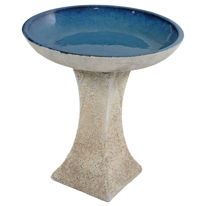 Sunnydaze Nantes Lava Finish Bird Bath - White Distressed Ceramic