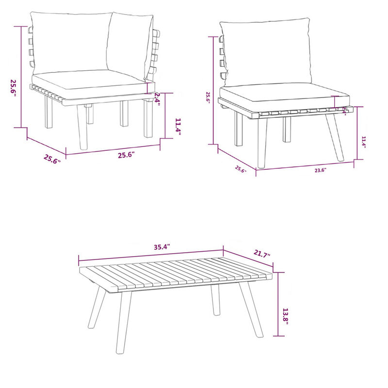Roma 12pc Set Outdoor Modular Sofa, 2 Tables Acacia Wood, Gray, White - Benzara