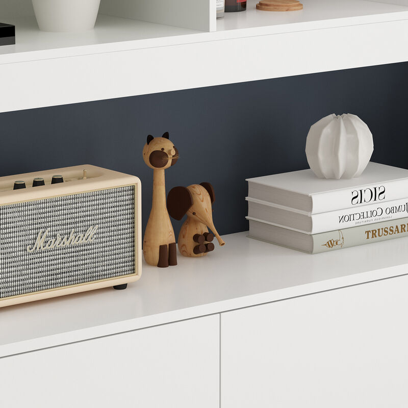 FUFU&GAGA White Storage Cabinet with Glass Doors & Open Shelf, 25mm+15mm+12mm PB Board Construction, Modern Multi-Functional Wardrobe (47.2 x 12.2 x 87.8 in)