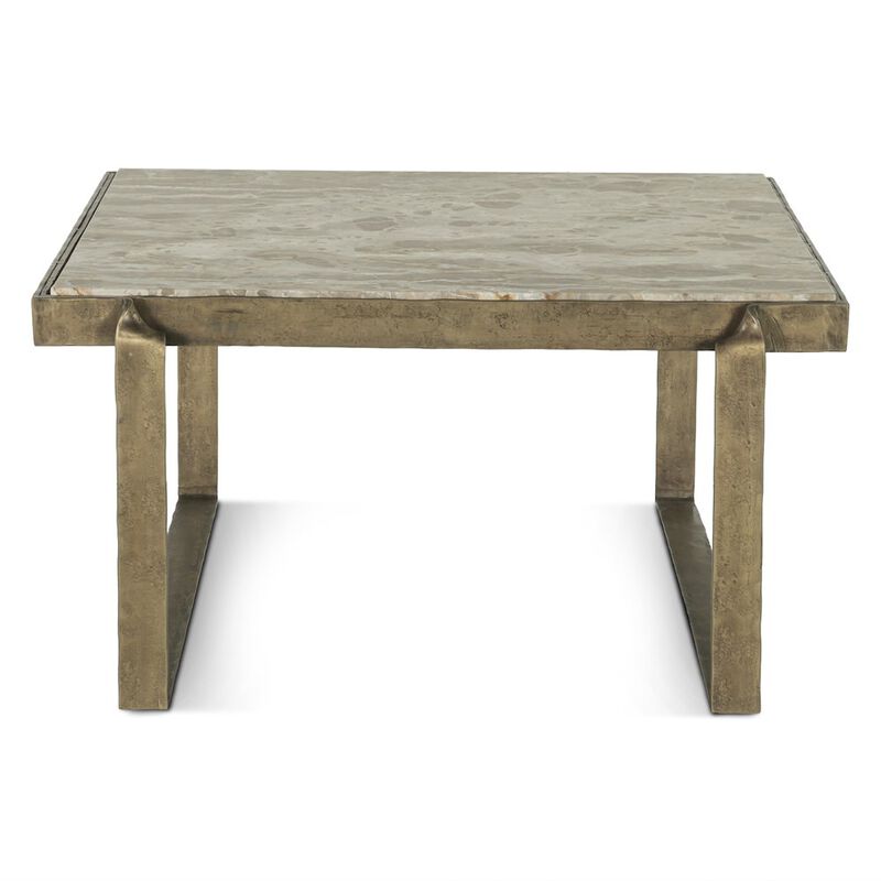 World Interiors Rhodes 32" Coffee Table with Marble and Antique Brass image number 0