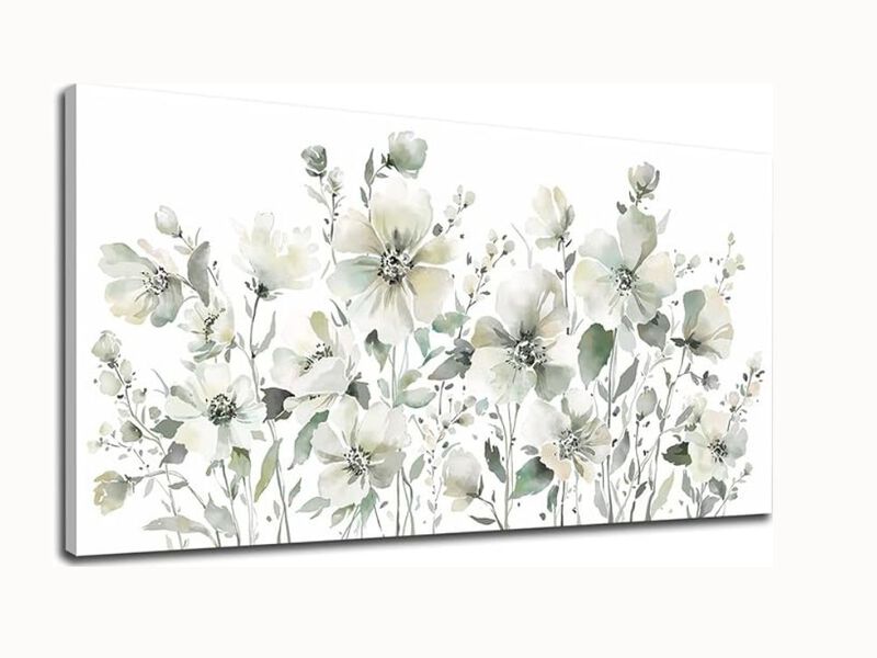 Elegant Abstract Floral Canvas – Green Botanical Blossom Wall Art for Living Room & Bedroom, 20×40"