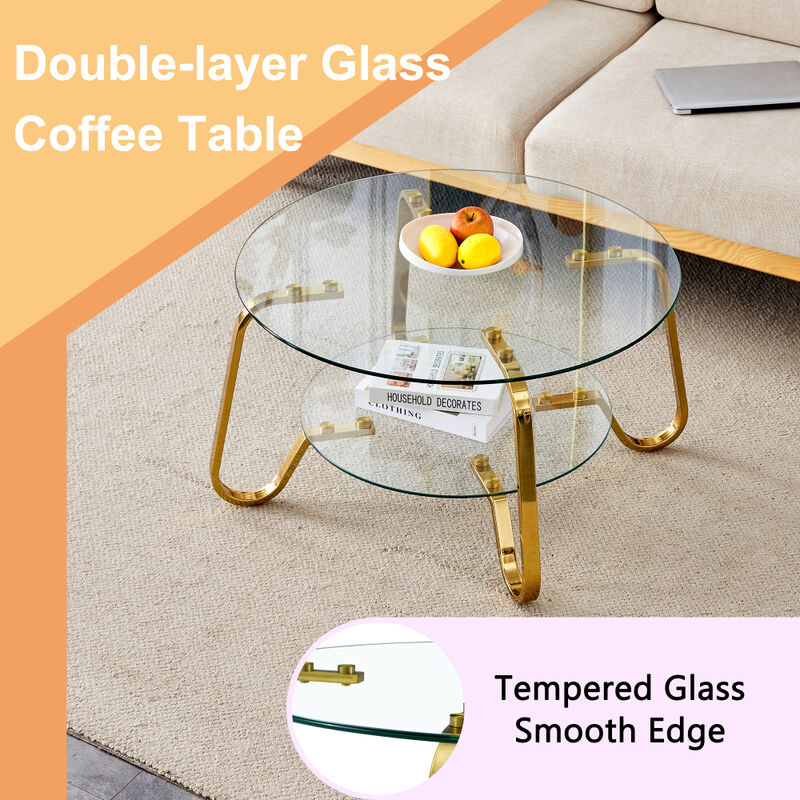 Ketwul 2-Tier Round Glass Coffee Table image number 3