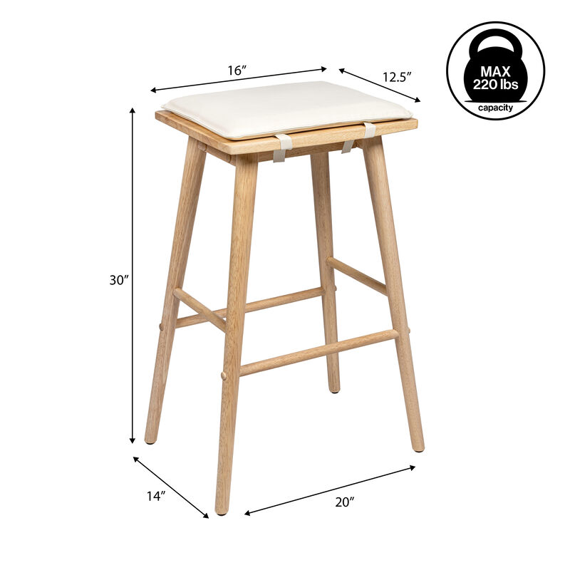 Peroni MidCentury Classic Saddle-Seat Solid Wood/Vegan Leather Backless Bar Stool with Removeable Cushion