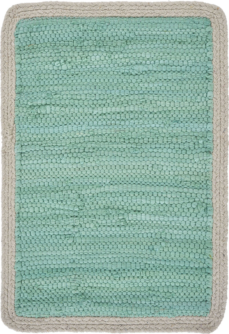 HomeRoots 19" Set of Four Turquoise and Natural Solid With Border Cotton Placemats image number 2