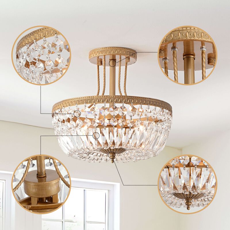 Flavia 3-Light Brushed Champagne Silver 13" Crystal Teardrop Tiered Chandelier image number 4