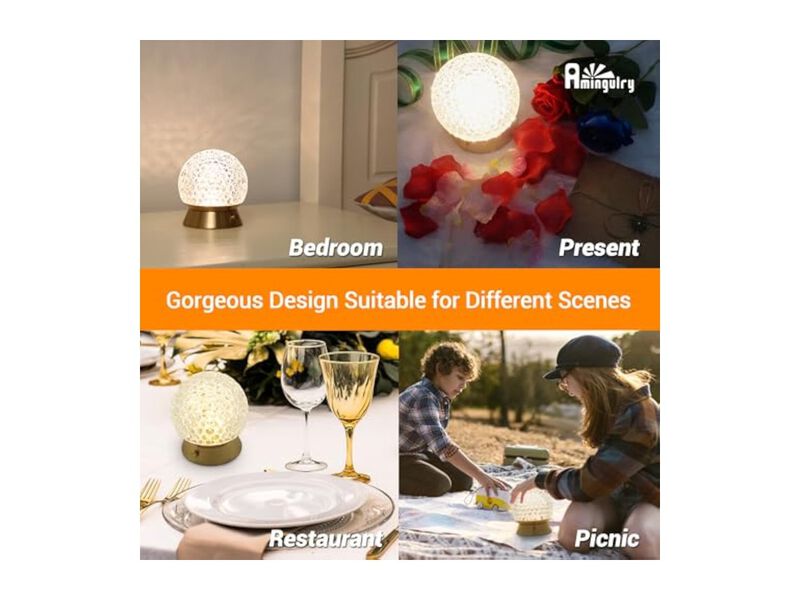 Cordless Rechargeable LED Table Lamp Crystal Metal Battery Operated Dimmable image number 2