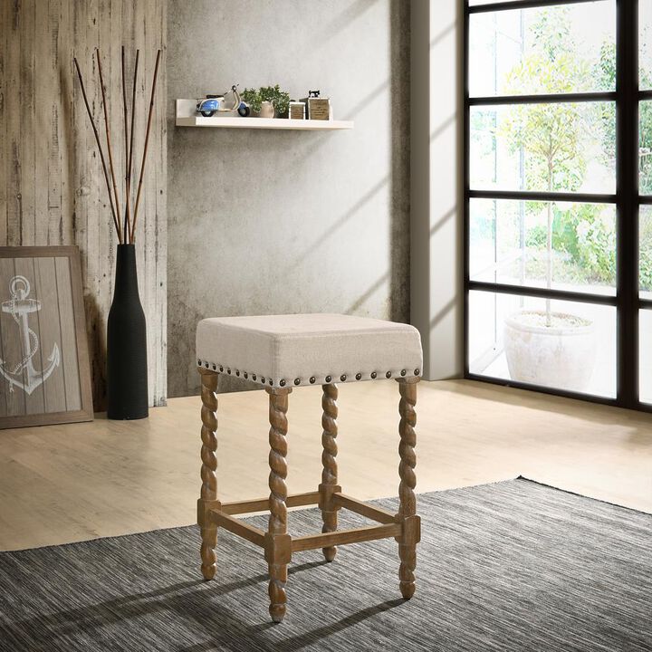 Carolina Living Remick 24 Counter Stool - Natural Oak - Linen Upholstery