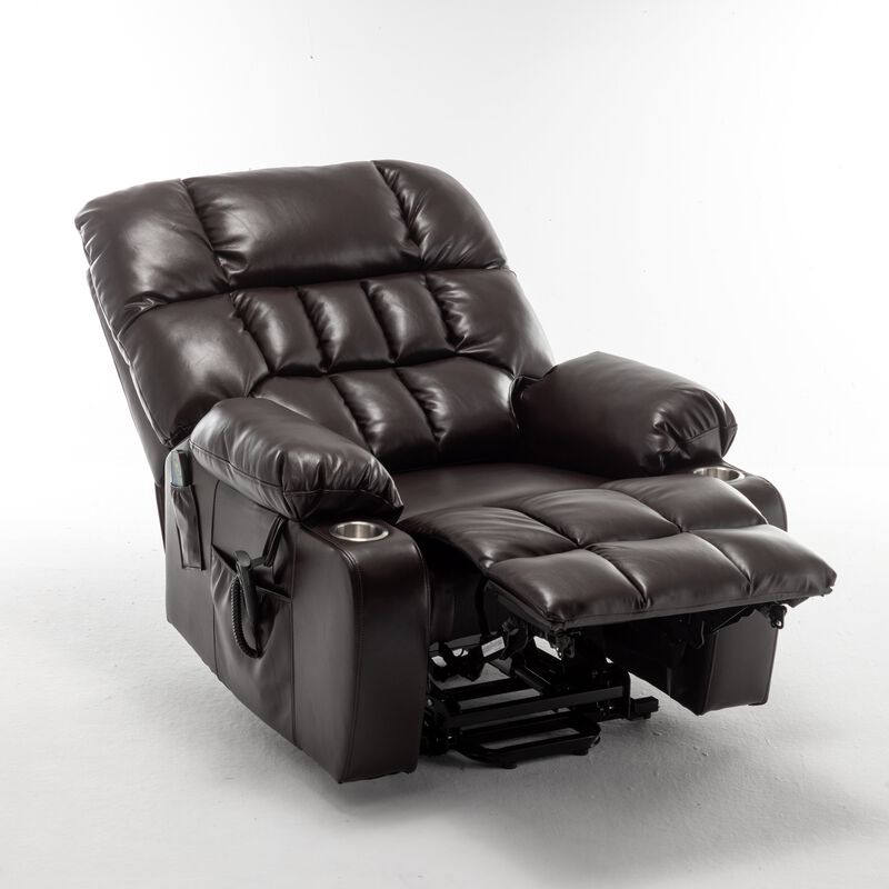 Leather Lift Recliner with Heat and Massage Lift Sofa Chair with 2 Pockets, 2 Cup Holder, 2 Remote image number 4
