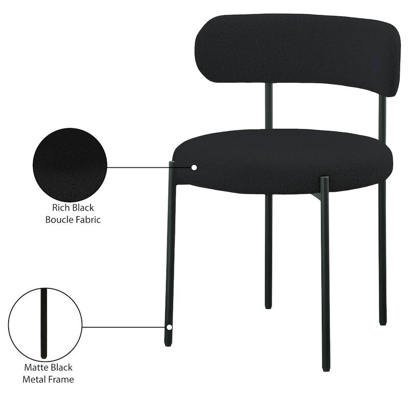 Meridian Furniture Beacon Black Boucle Fabric Dining Chair, Set of 2