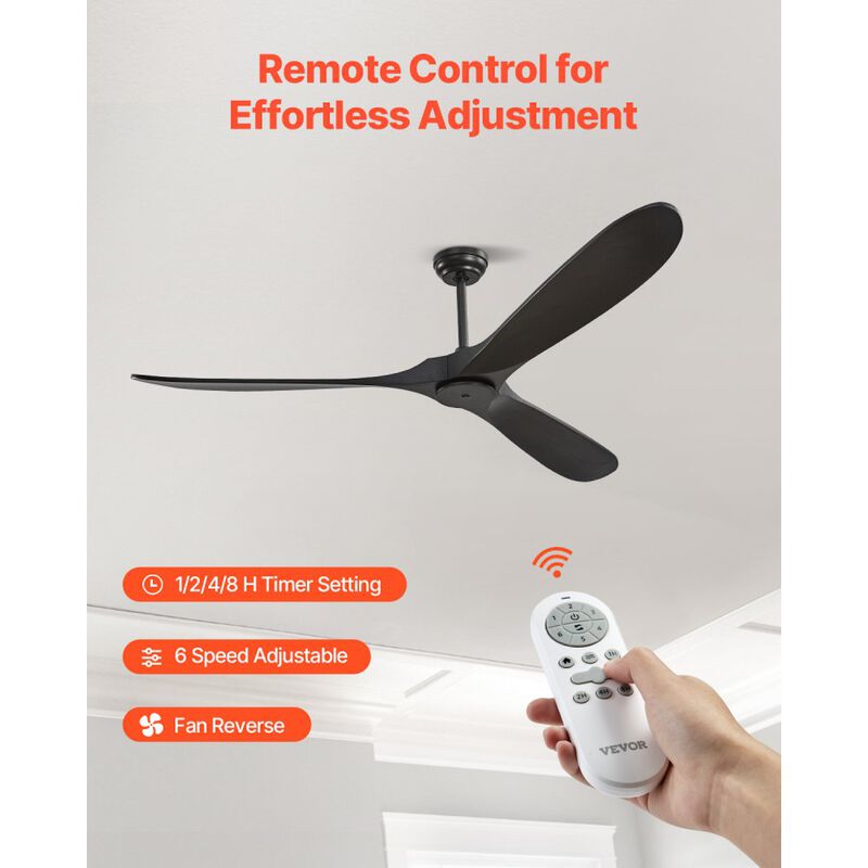 Modern 72 Inch Ceiling Fan without Light with Remote Control 6 Speeds image number 3