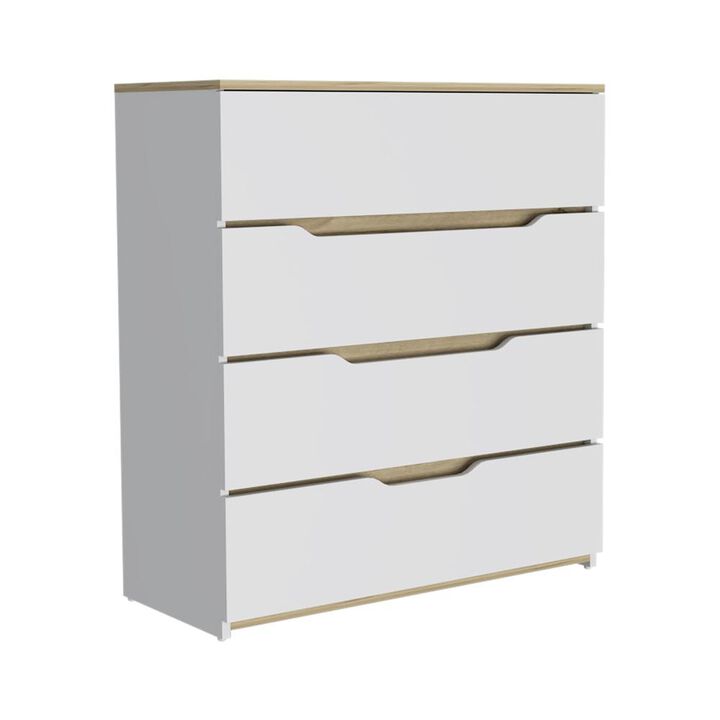 DEPOT E-SHOP Aralia Drawer Dresser-Four Drawers, Countertop-White/Light Oak, For Bedroom