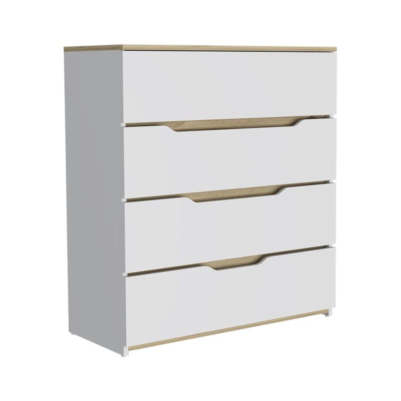 DEPOT E-SHOP Aralia Drawer Dresser-Four Drawers, Countertop-White/Light Oak, For Bedroom