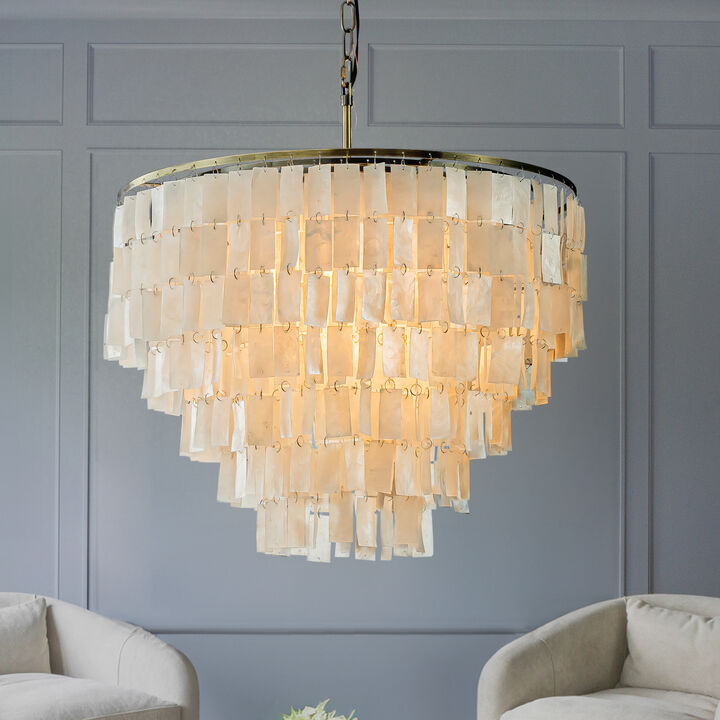Modern Coastal Capiz Tiered Chandelier