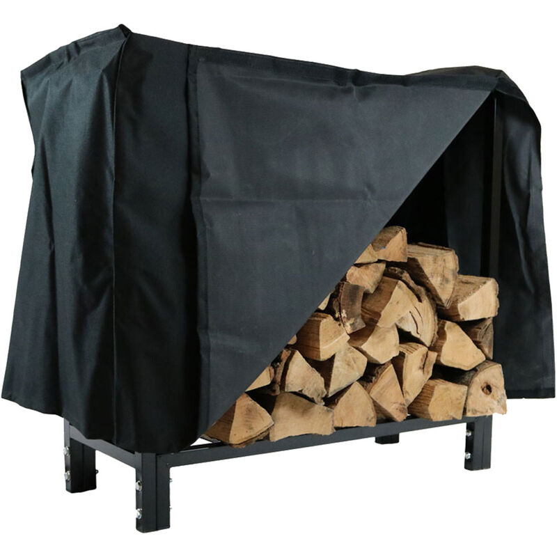 Sunnydaze 30 in Black Powder-Coated Steel Firewood Log Rack and Cover