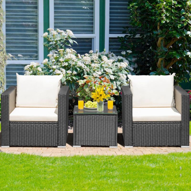 Hivvago 3 Pieces Patio Wicker Conversation Set with Cushion