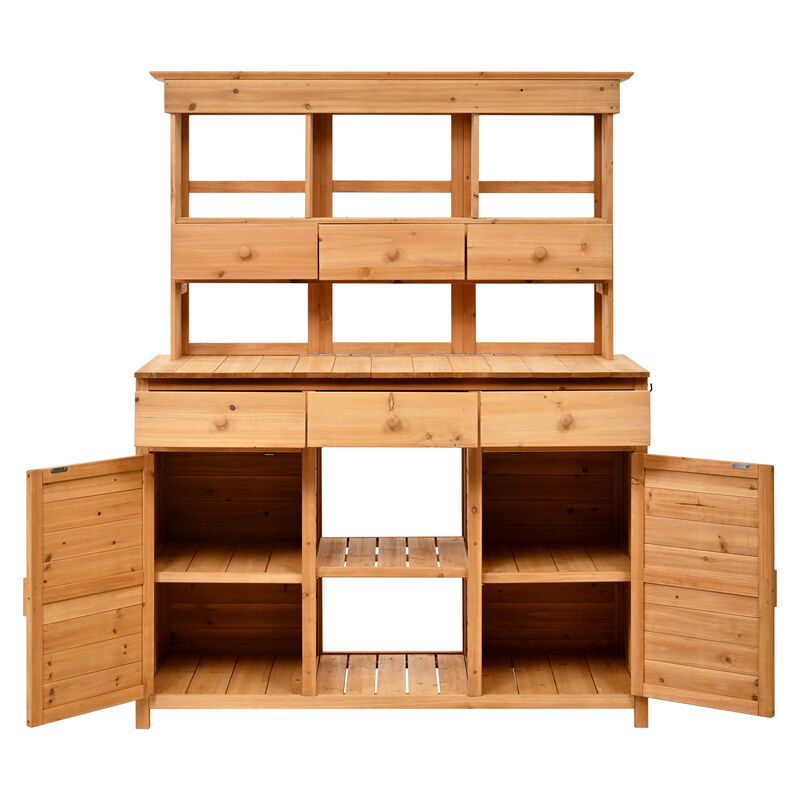 Whisen 65.7" Tall Fir Wood Potting Table with 6 Drawers & Hutch, Patio Storage Workstation image number 8