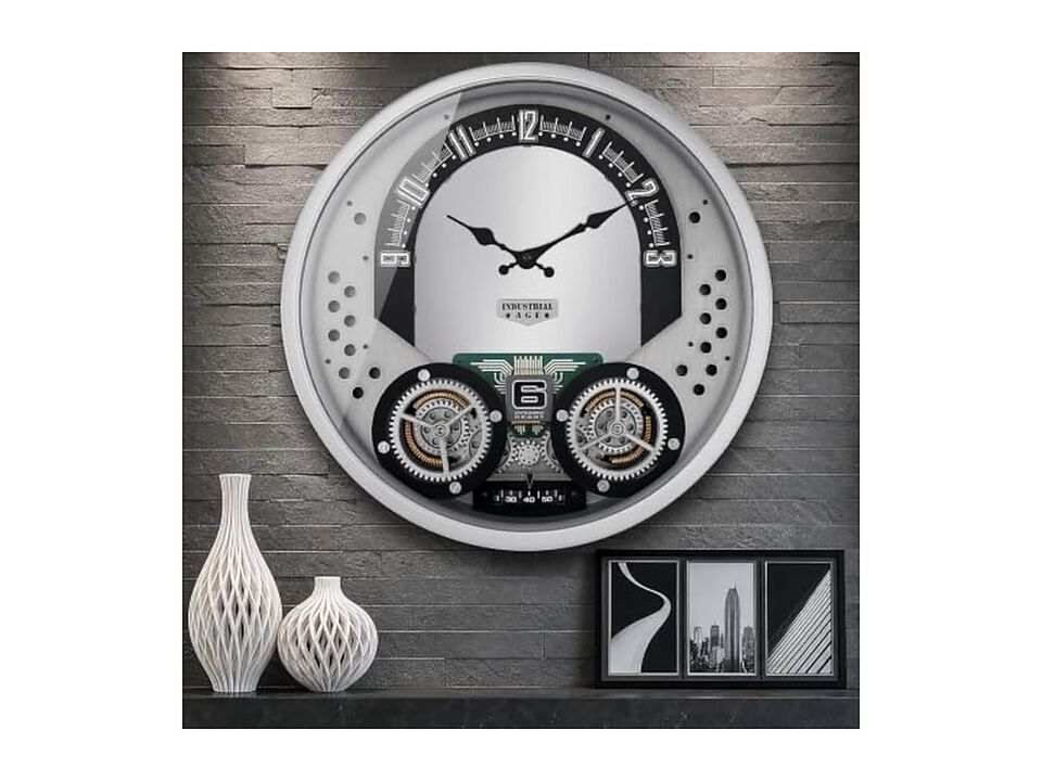 Real Moving Gear Farmhouse Industrial Wall Clock 18 Inch Metal Living Room Decor