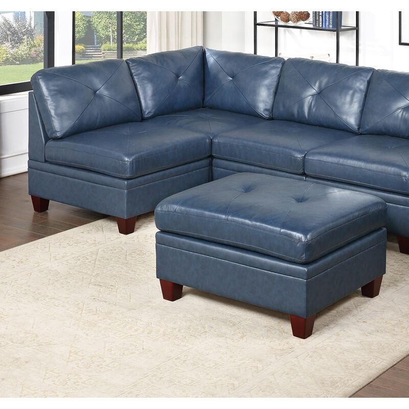 Contemporary Genuine Leather 1pc Ottoman Ink Blue Living Room Furniture