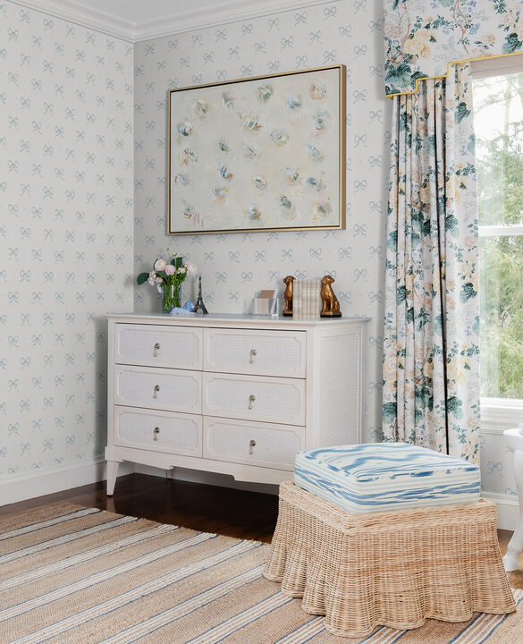 Emma Blue Heather Large Bow Wallpaper