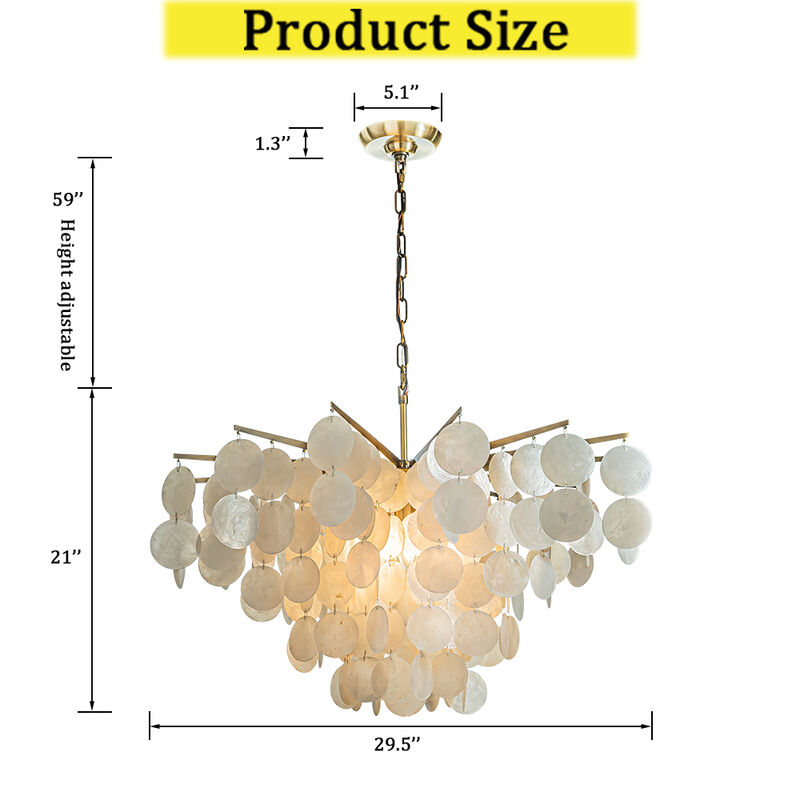 6-Light 29.5" Glam Coastal Capiz Tiered Chandelier With Seashell Accents image number 6