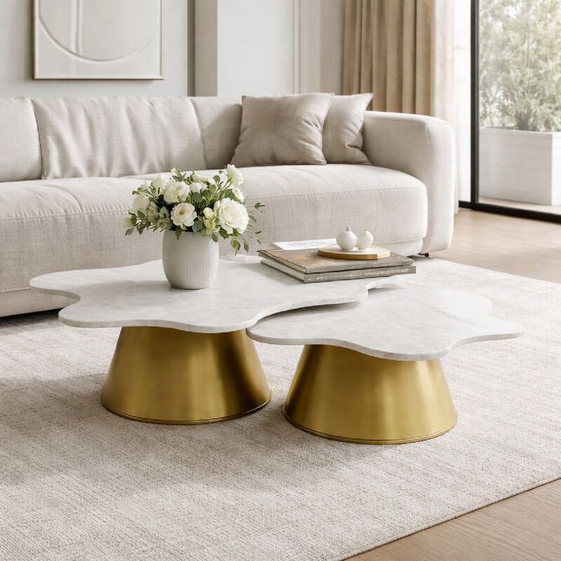 Freeform White Marble Coffee Tables (2) | OROA Modern Gabbro image number 1