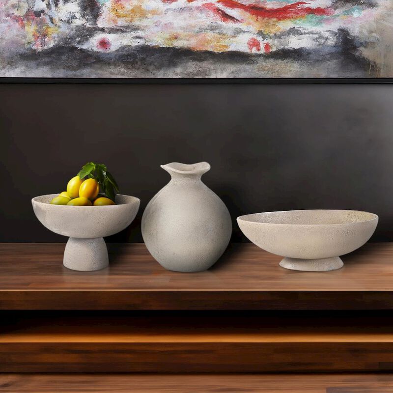 Howard Elliott Textured Blanton Taupe Round Bowl image number 6