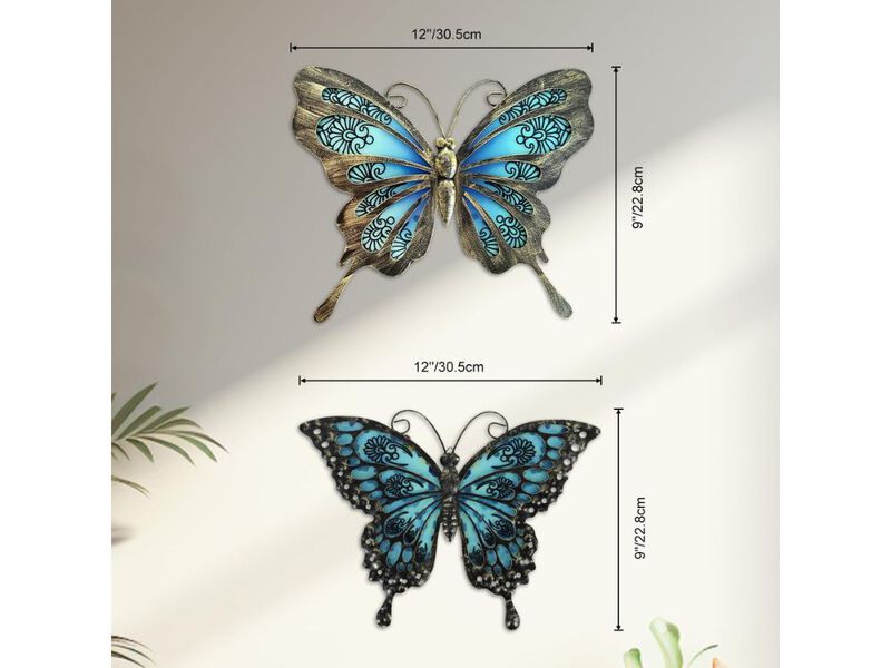 Set of 2 Metal Butterfly Wall Decor Outdoor Garden Hanging Art for Home image number 2