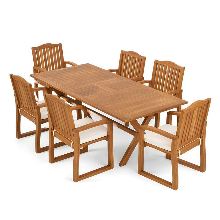 TATEUS 7 Pieces Acacia Wood Outdoor Dining Set