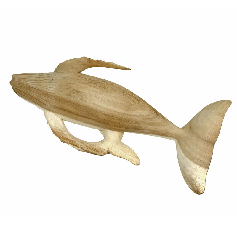 Beautiful Carved Teak Wood Humpback Whale and Baby Tabletop Statue 20 Inch image number 5