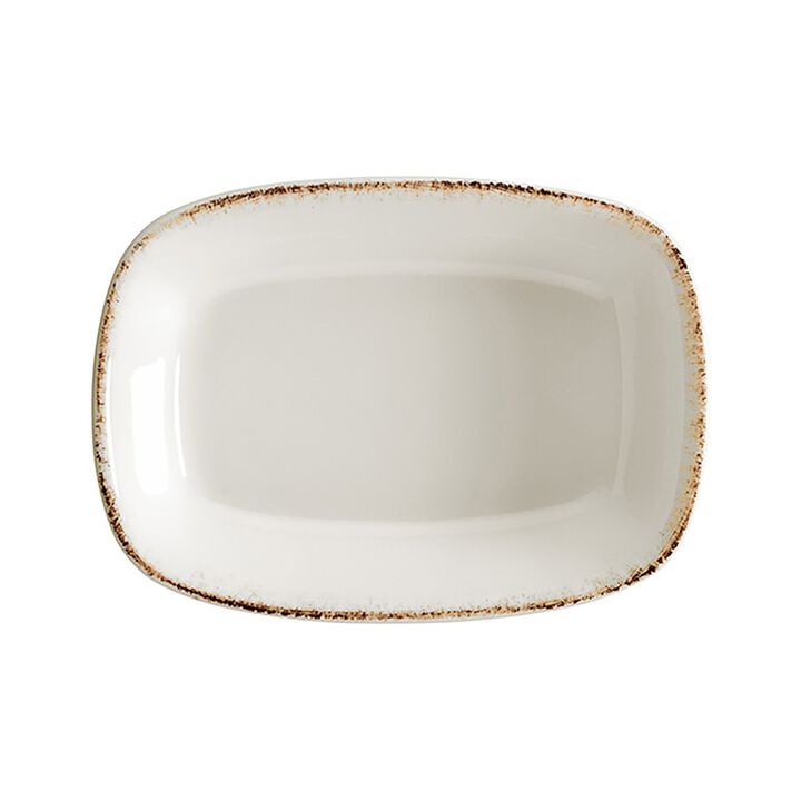 Retro 5.5" x 4" x h:1.25" 7 oz. Rectangular Decorated Porcelain Deep Plate (Set of 2)