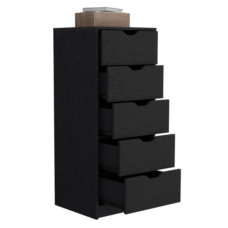 Basilea 5 Drawers Tall Dresser, Pull Out System -Black