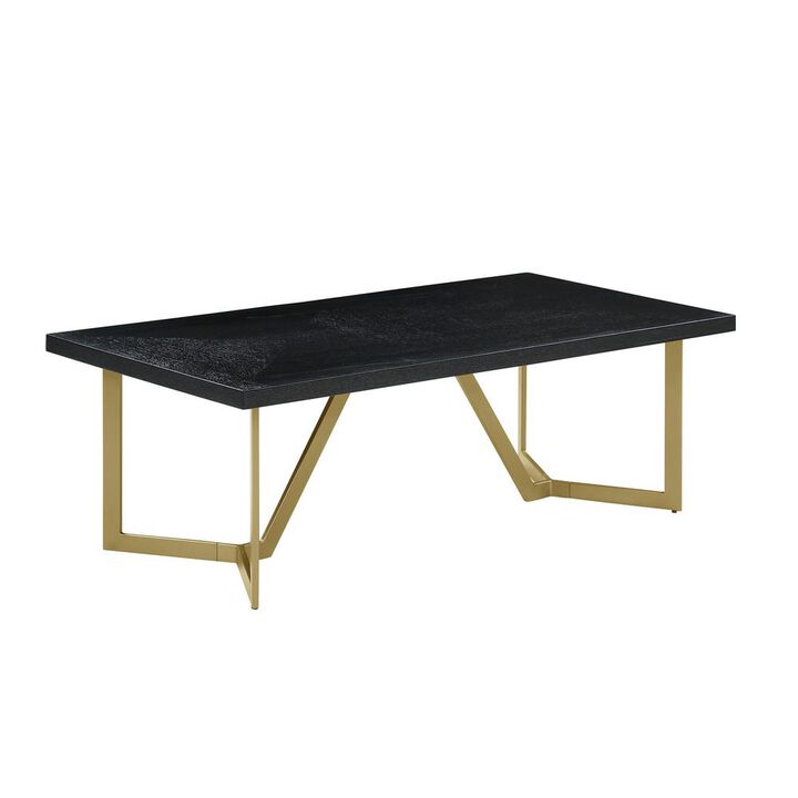 4pc Black wood top coffee table set w/ gold color iron base (1 coffee+2End+1console table)