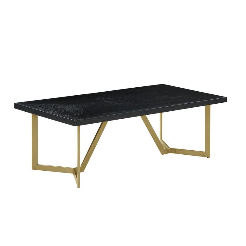 Best Quality Furniture 3pc Black wood top coffee table set w/gold color iron base (1Coffee+1End+1console table)