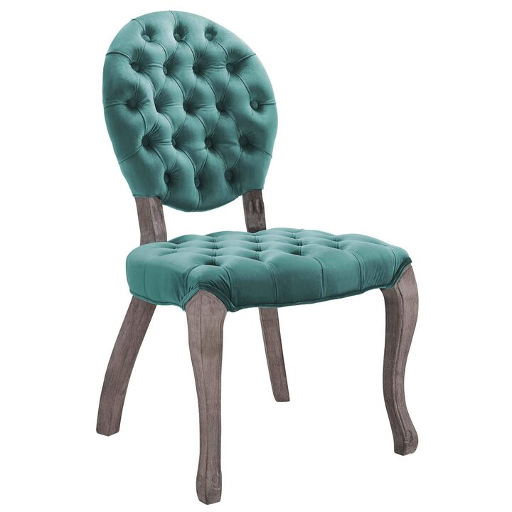 Modway Exhibit French Vintage Tufted Button Performance Velvet Dining Chair in Teal