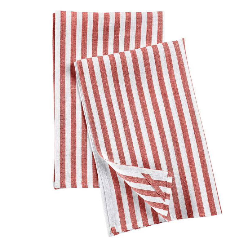 Solino Home Amalfi Stripe 100% Linen Kitchen Towels &ndash; Set of 2, 17 x 26 in, Machine Washable, Holiday and Everyday Dining