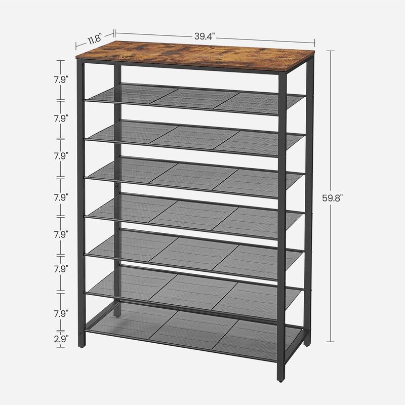 Shoe Storage Rack with 4 Mesh Shelves and Large Surface for Bags - Entryway Organizer