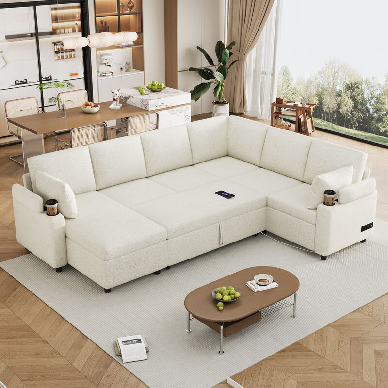 Merax Sectional Sofa with Storage and 2 Cup Holders