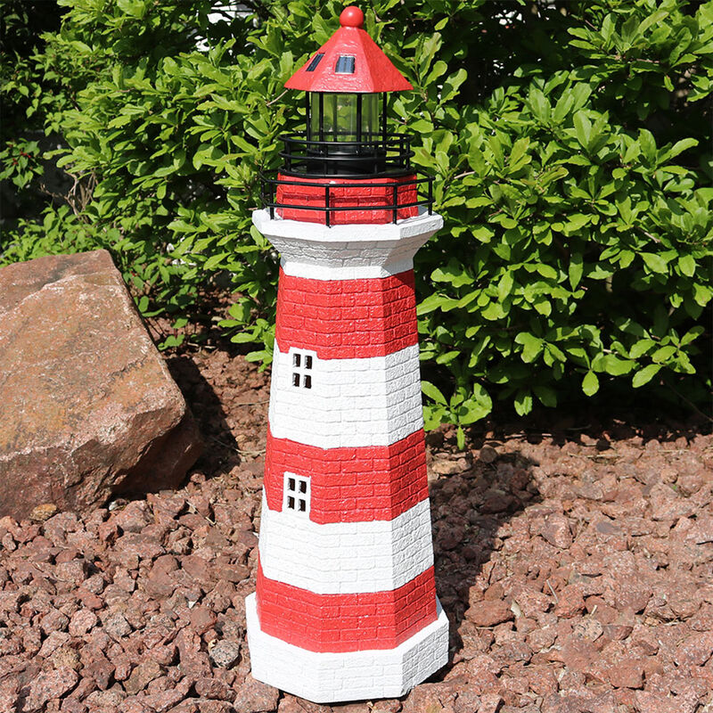 Sunnydaze 36 in Resin and Metal Striped Solar LED Lighthouse Statue