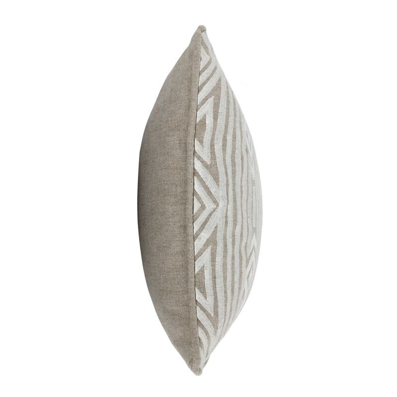 12 x 16 Square Linen Accent Throw Pillow, Tribal Accent, Piped Edges, Ivory-Benzara